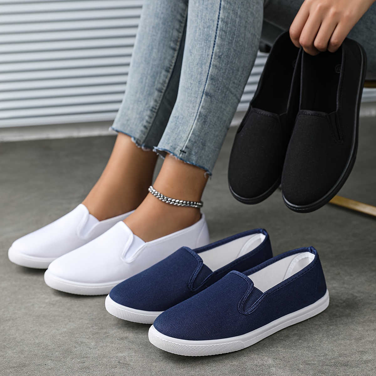 solid color canvas shoes women s simple casuals slip outdoor details 0