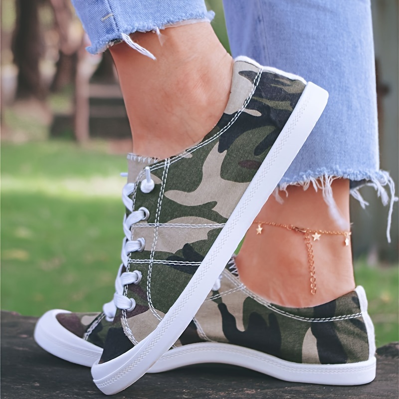 camouflage print canvas shoes women s casual lace outdoor details 3