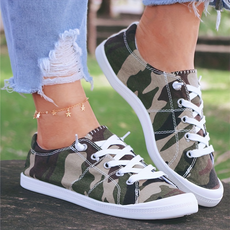 camouflage print canvas shoes women s casual lace outdoor details 4
