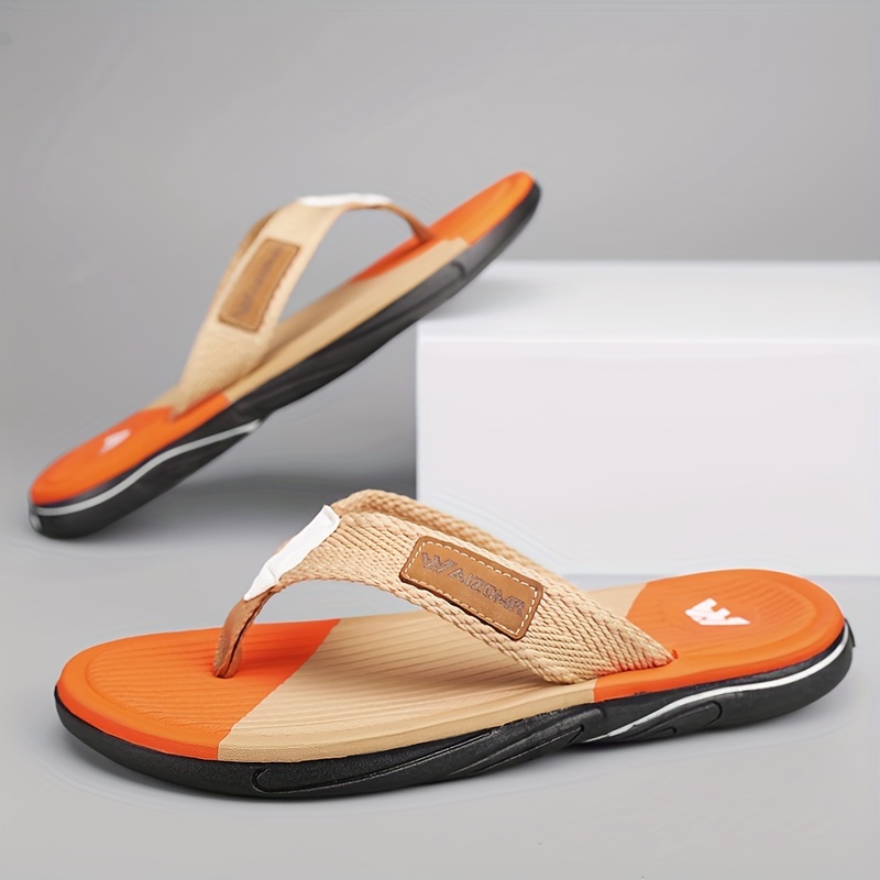 men s block color trendy thong sandals casual non slip flip details 1
