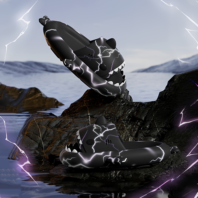 unisex lightning pattern shark shaped slippers comfy non details 0