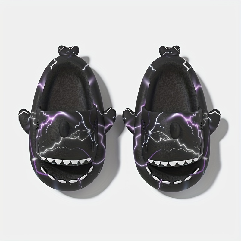 unisex lightning pattern shark shaped slippers comfy non details 2