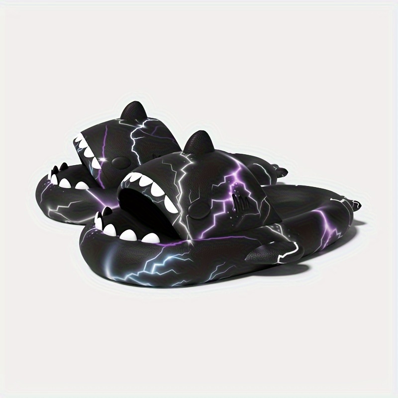 unisex lightning pattern shark shaped slippers comfy non details 4