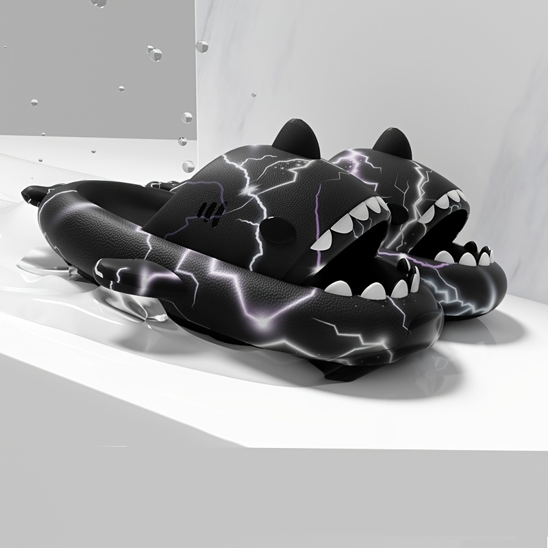 unisex lightning pattern shark shaped slippers comfy non details 6